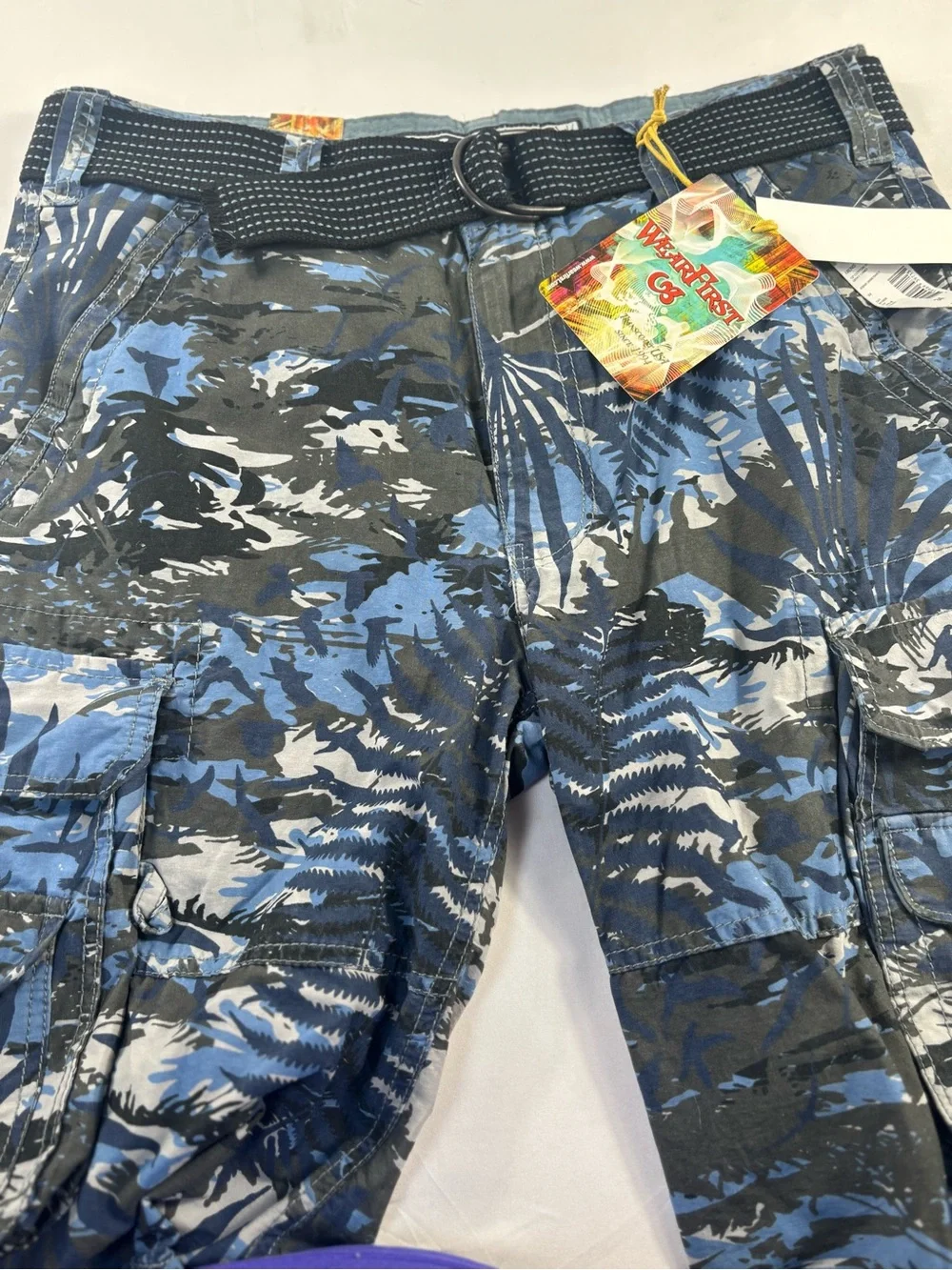 Wear First Blue Camo Cargo Shorts with Utility Pockets size 34